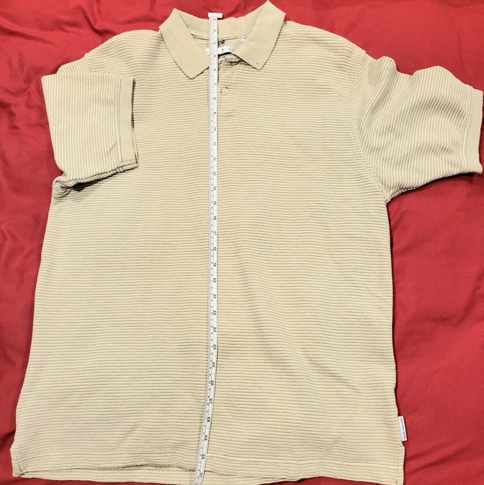 Mens Geoffrey Beene Size Medium Tan Cream Golf Shirt 100% Cotton